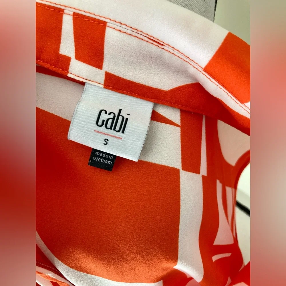 Cabi Kelly Orange and White Sleeveless Top Size S